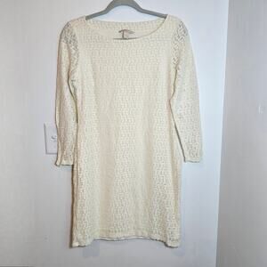 Banana Republic Ivory Lace Overlay Dress Sz 6 Small Sheath 3/4 Sleeve Lined